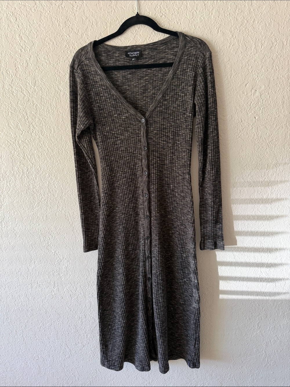Known Supply 100% Organic Cotton Long-Sleeve Midi Dress Size M Brown Fall Winter - Picture 2 of 7